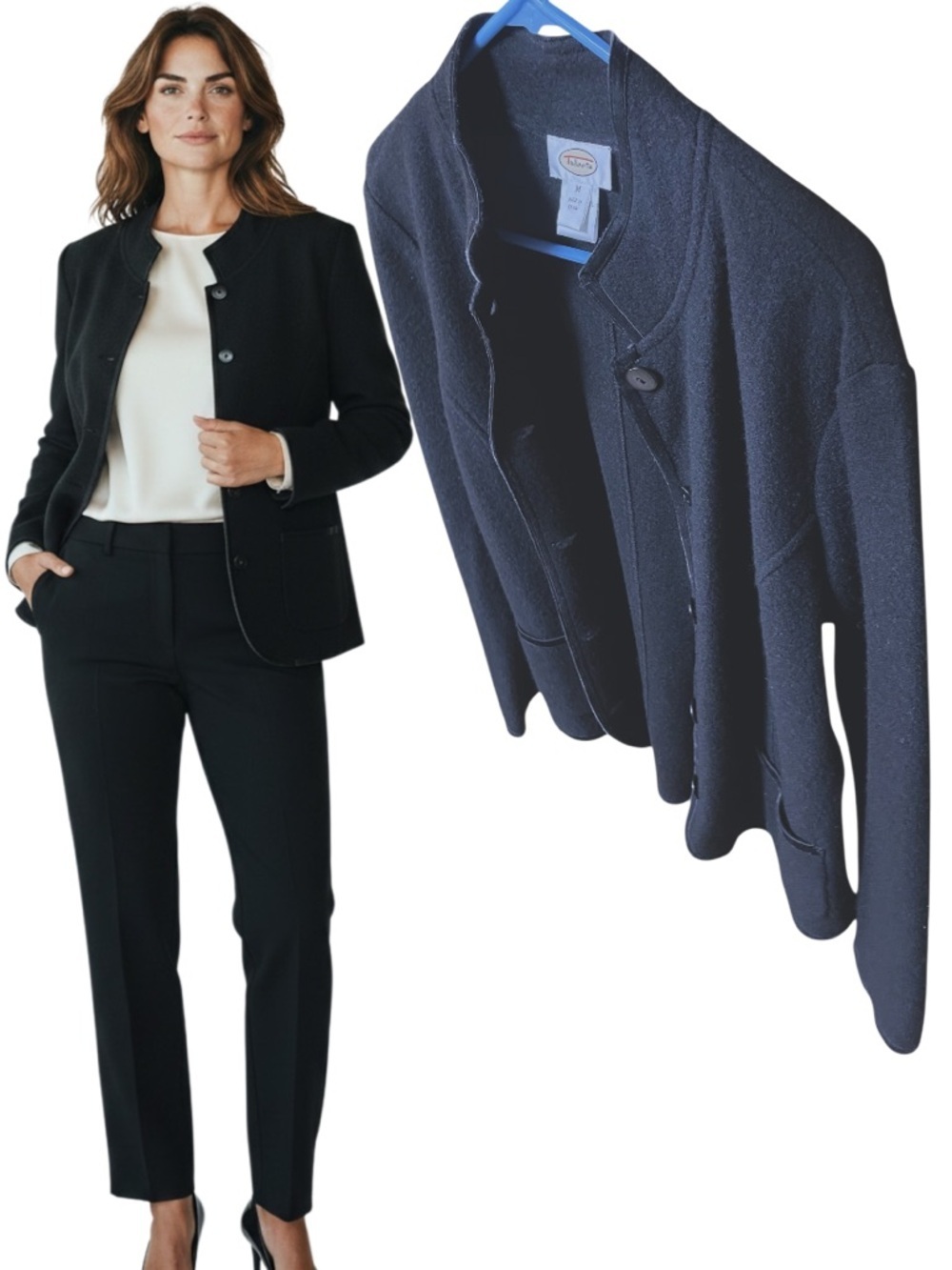 Talbots Black Merino Wool Sweater Blazer Button Front Cardigan Jacket Women’s M